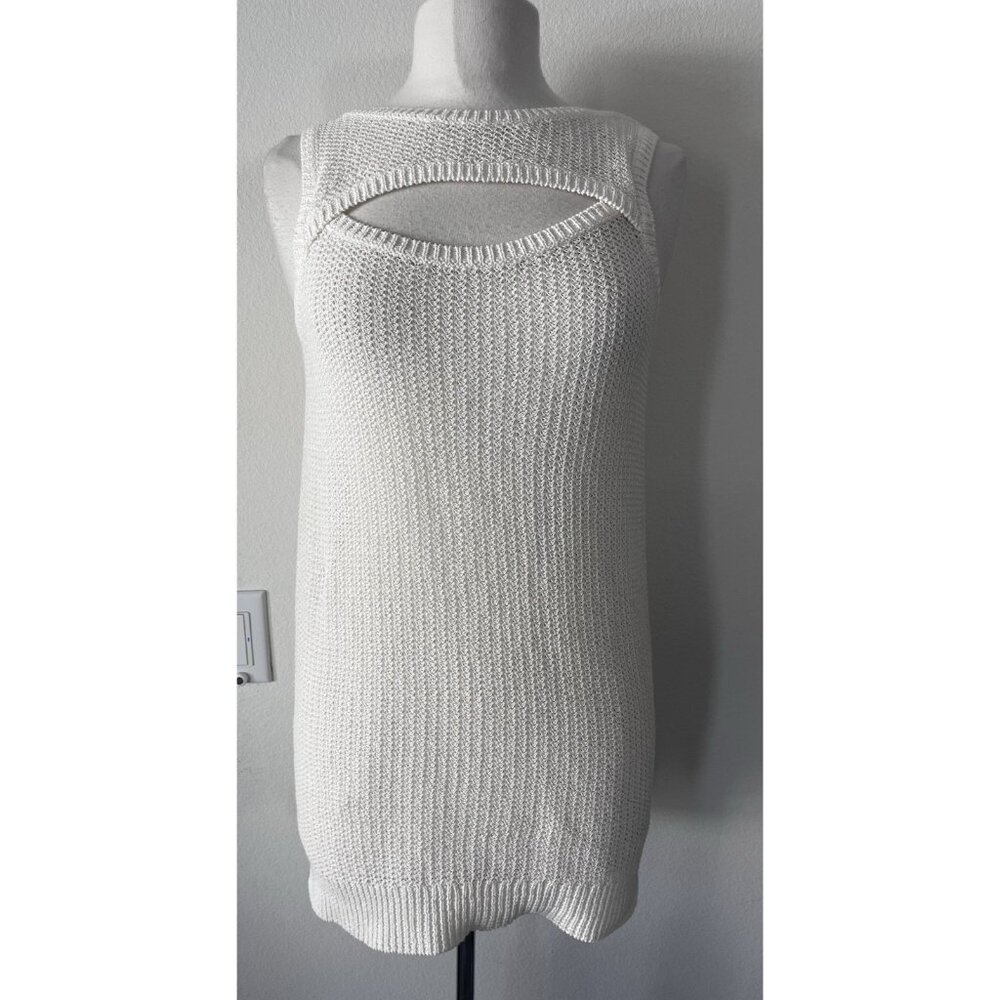 Love Token sleeveless open cutout sweater open knit beach cover up dress Ivory